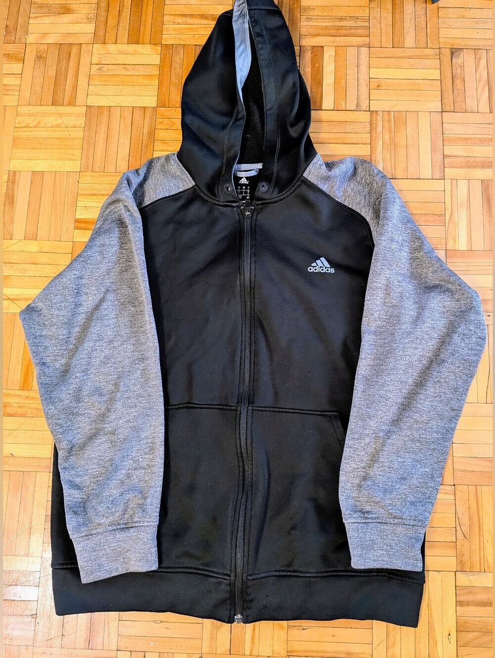 Adidas Full Zip Climawarm Hoodie Gray Men's Size L Casual Athletic Sweatshirt